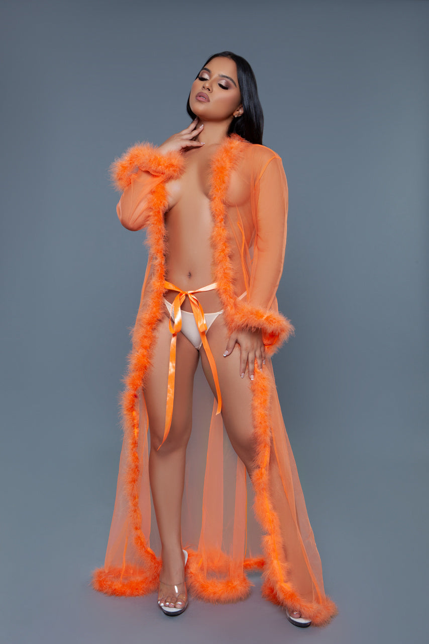 Burlesque BeWicked Marabou Robe Neon Orange