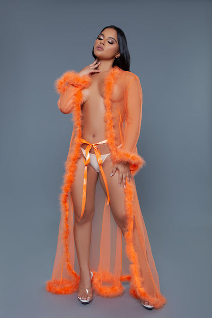 Burlesque BeWicked Marabou Robe Neon Orange