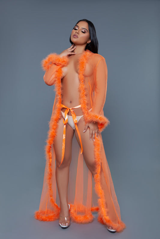 Burlesque BeWicked Marabou Robe Neon Orange