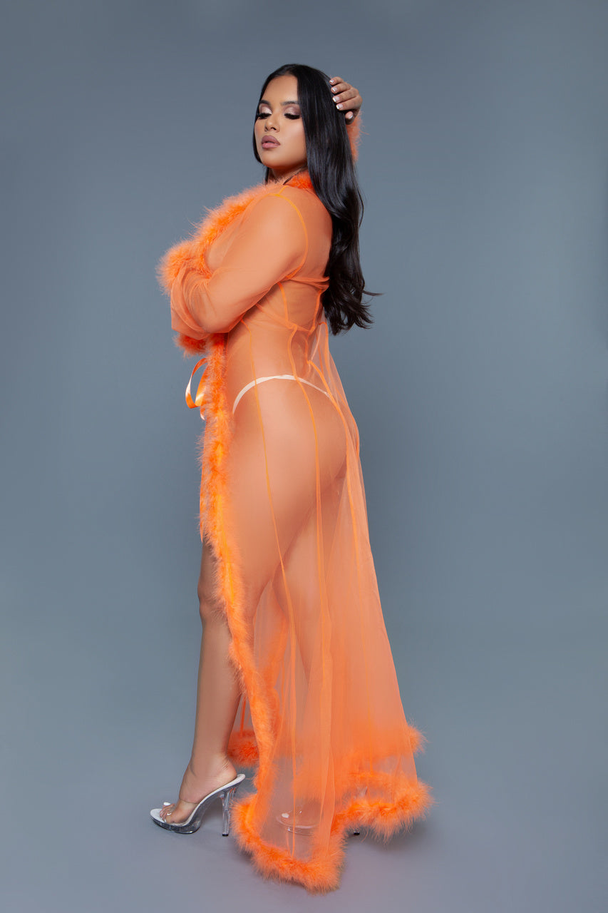 Burlesque BeWicked Marabou Robe Neon Orange