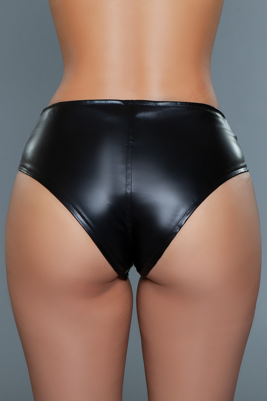 BeWicked Ring Me Up Zipper Wet Look Cheeky Shorts Black