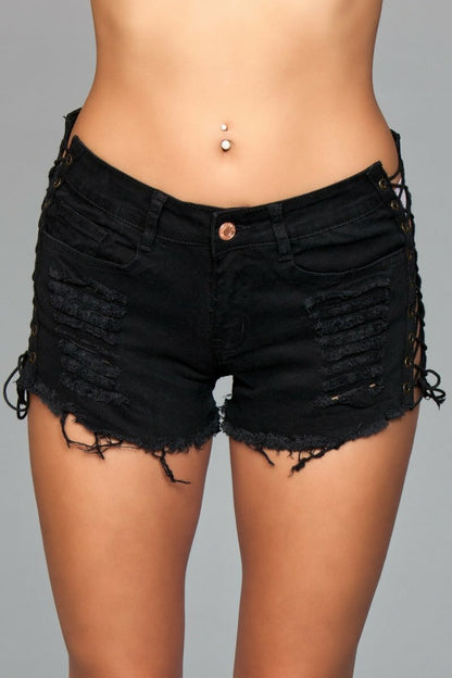 BeWicked Looped In Distressed Shorts Denim Black