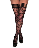 Kixies Elle Fishnet Diamond Thigh Highs Black