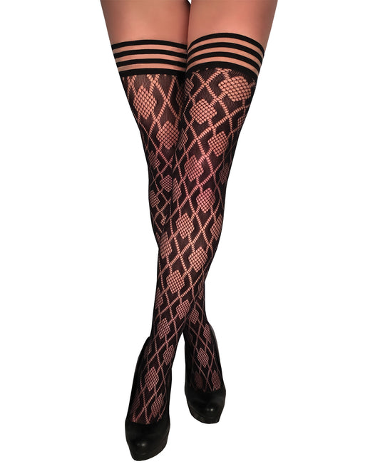 Kix'ies Elle Fishnet Diamond Thigh Highs Black