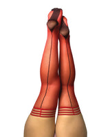 Kixies Monica Sheer Cuban Heel w/Back Seam Thigh Highs Red