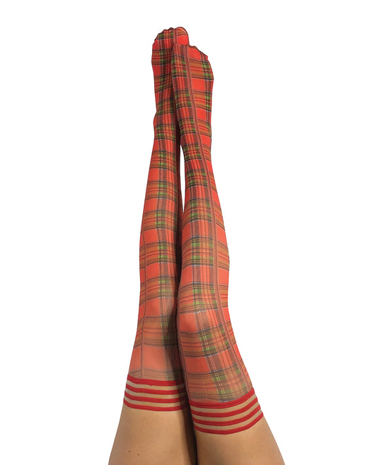 Kixies Grace Plaid Thigh Highs Red