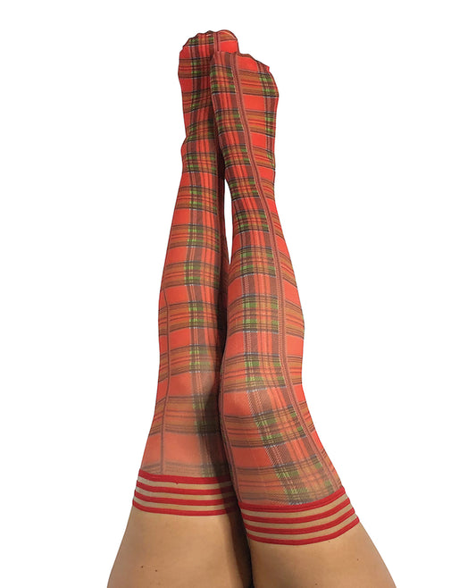 Kixies Grace Plaid Thigh Highs Red