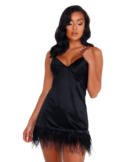 Roma Confidential Soft Satin Chemise Feather Trim Pink or Black