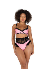 Roma Confidential Embroidery & Satin Bralette Set Pink Black