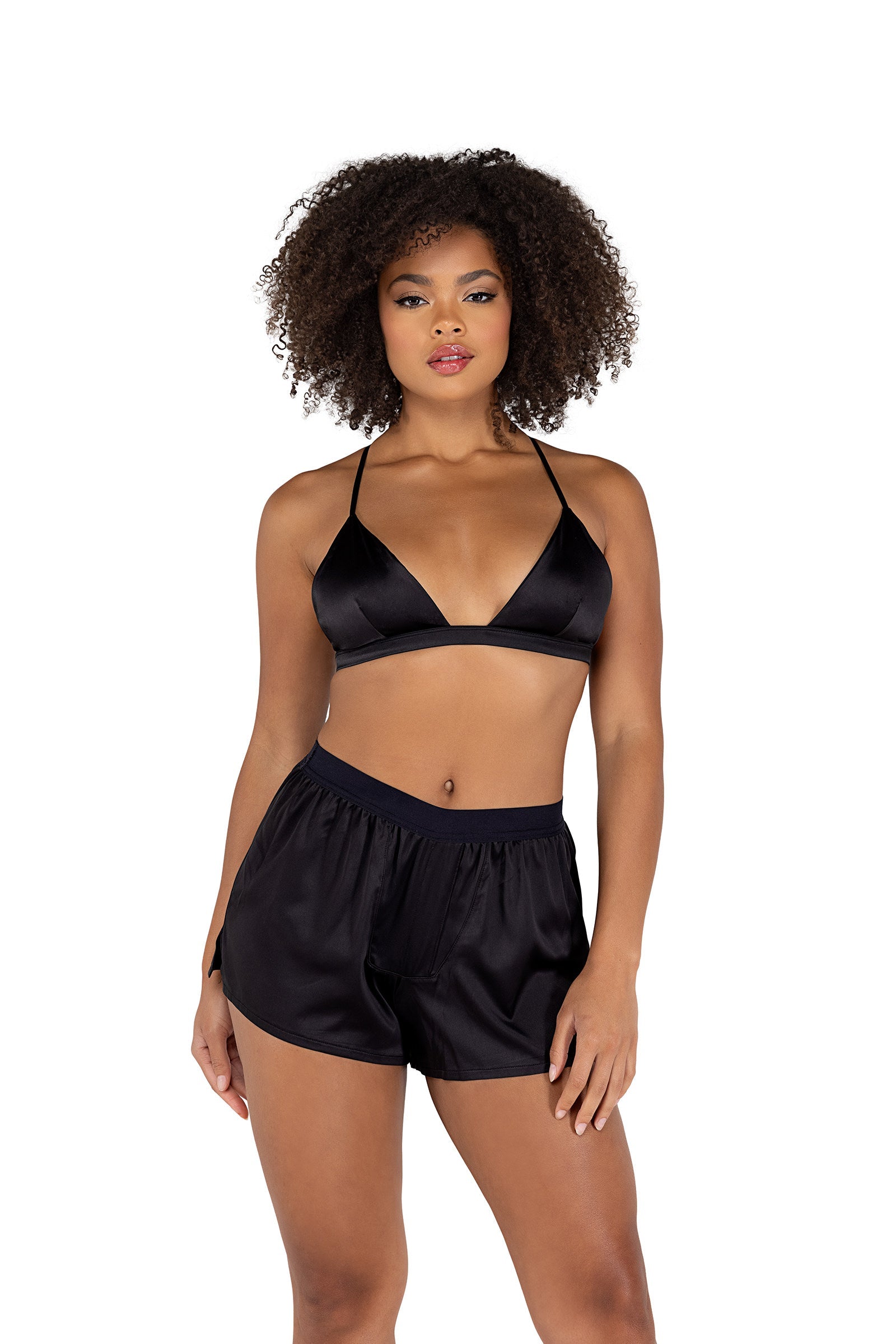 Roma Confidential Satin Lounge Set with Triangle Top & Boxing Shorts