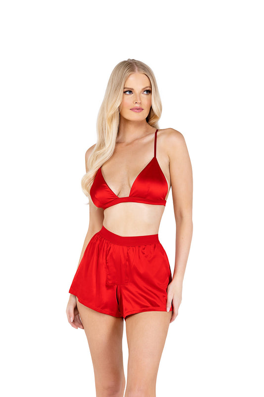 Roma Confidential Satin Lounge Set with Triangle Top & Boxing Shorts