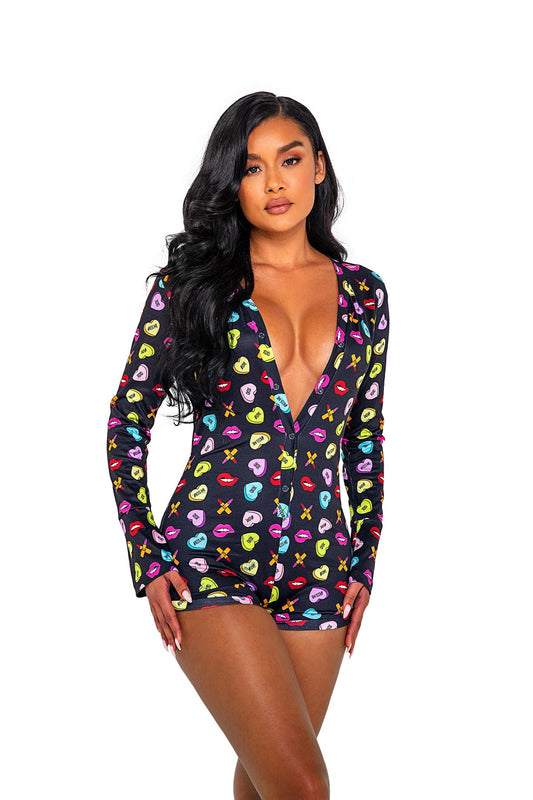 Roma Confidential Sweetheart Printed Long Sleeved Romper