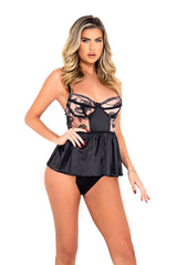 Roma Confidential Satin Floral Lily Babydoll Set Blue or Black Floral