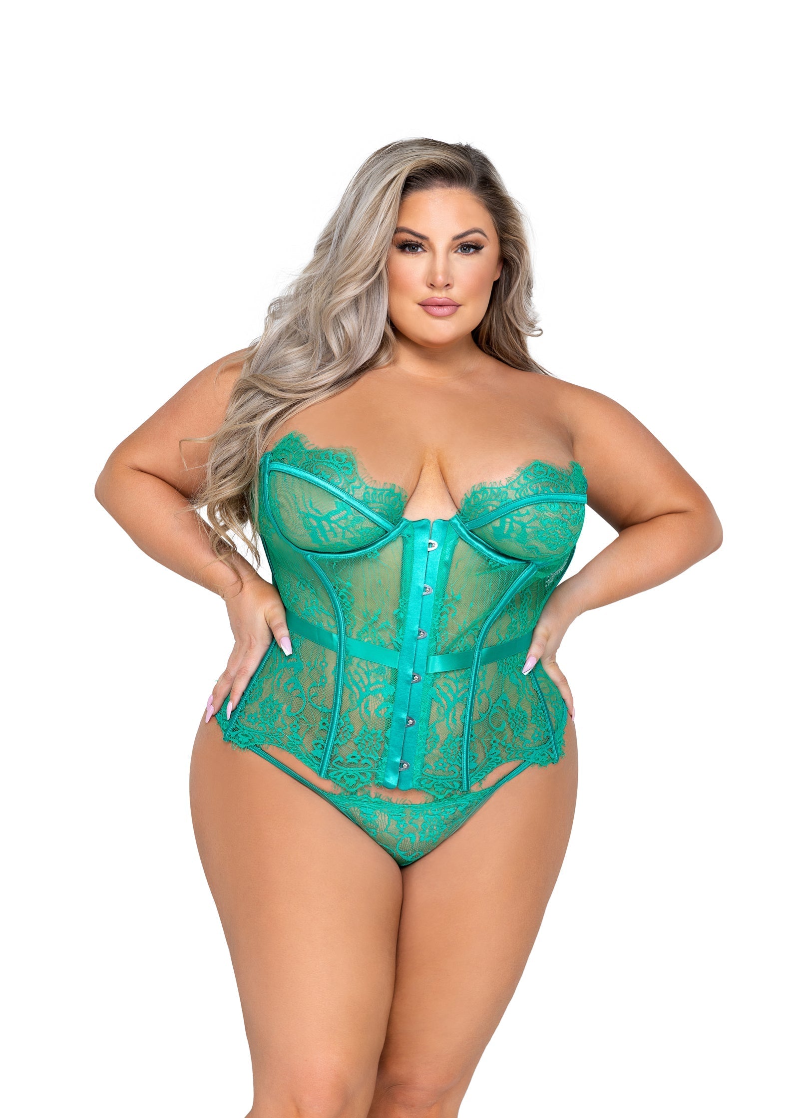 Roma Confidential Queen Plus Fantasy Bustier Corset Set Green