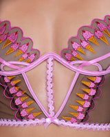 Roma Confidential Strawberry Sherbet Demi Bra Set Ice Cream Embroidery Pink