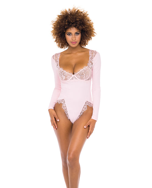 Oh la la Cheri Maria Ribbed Knit and Lace Teddy Crystal Rose