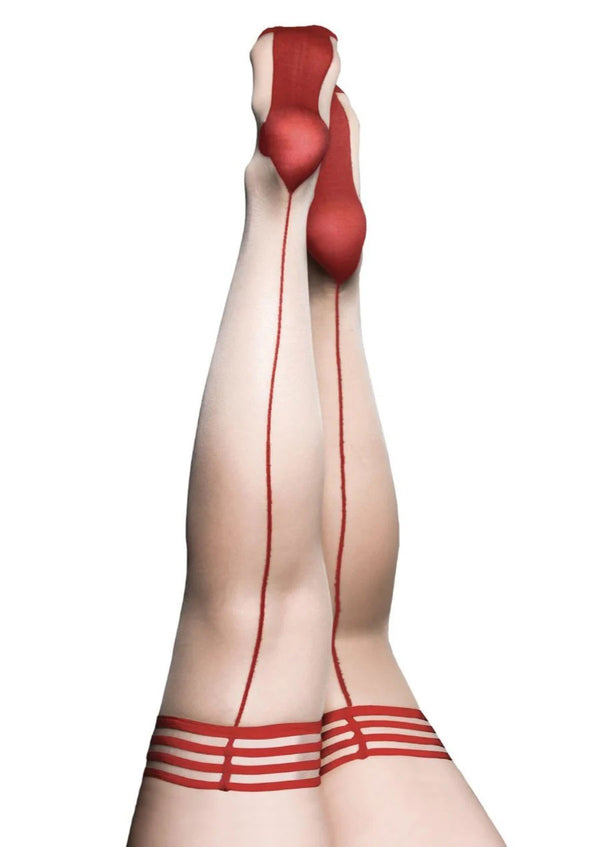 Kixies Stockings Hosiery Whitney Red Back Seam Thigh High Beige