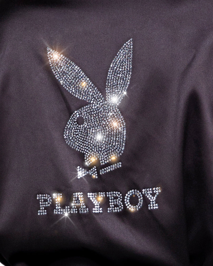 Roma Confidential Playboy Sparkling Bunny Robe Rhinestone Black Satin