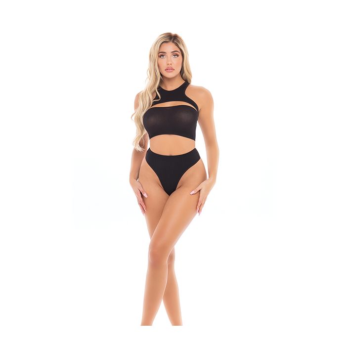 Pink Lipstick Divine Bandeau Harness Top and High Waist Thong Black