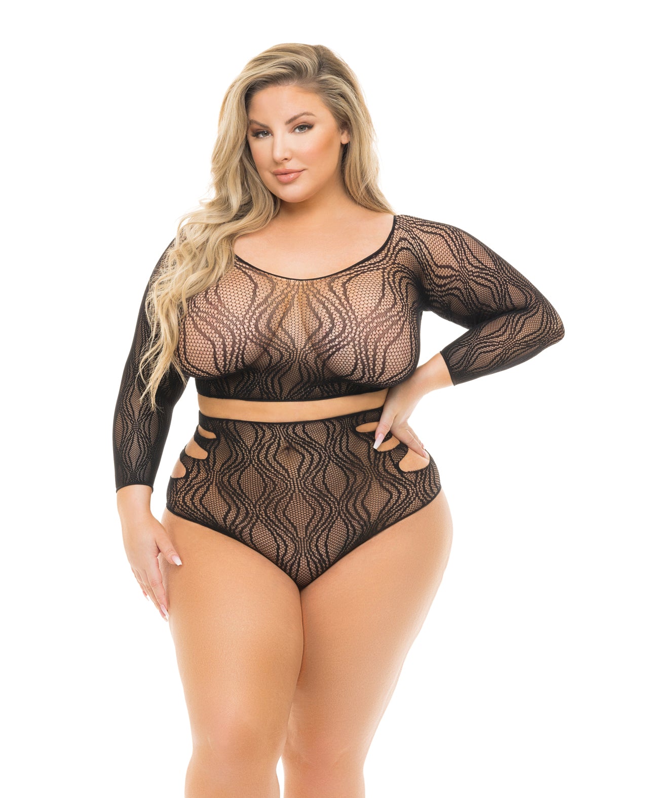 Pink Lipstick Plus Size Back Me Up Top & High Waist Panty Black