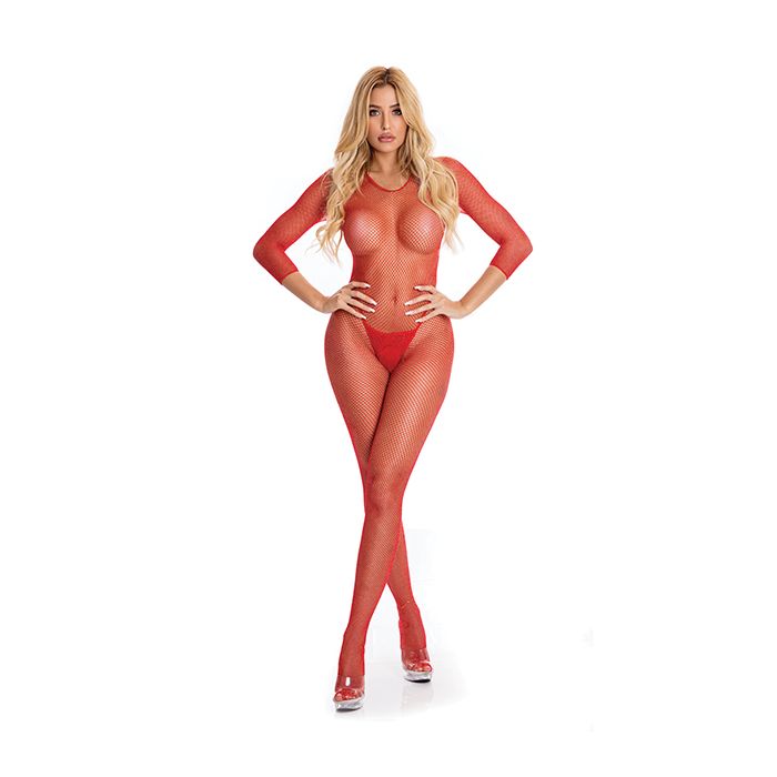 Pink Lipstick Risqué Crotchless Bodystocking Red