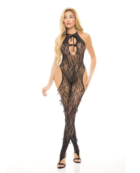 Pink Lipstick Love Me Harder Bodystocking Black