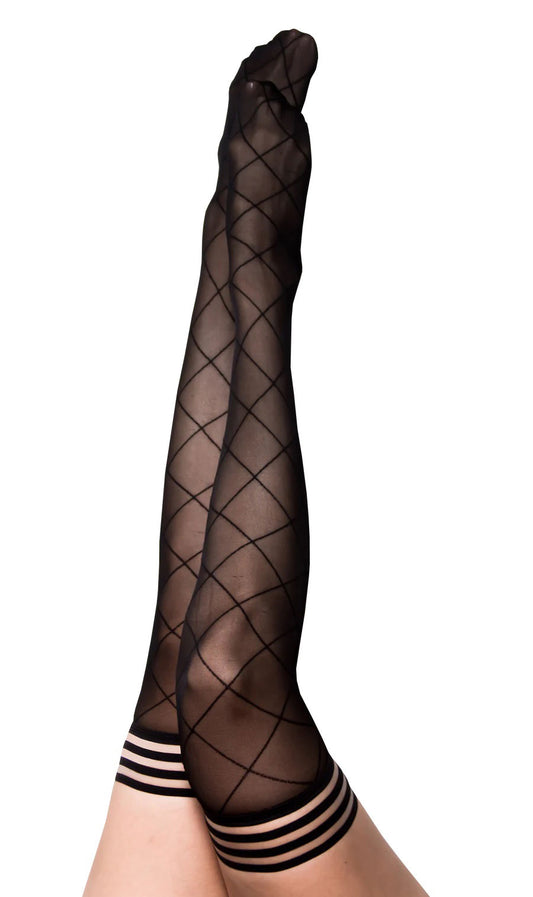 Kixies Stockings Hosiery Anna Diamond Thigh High Black