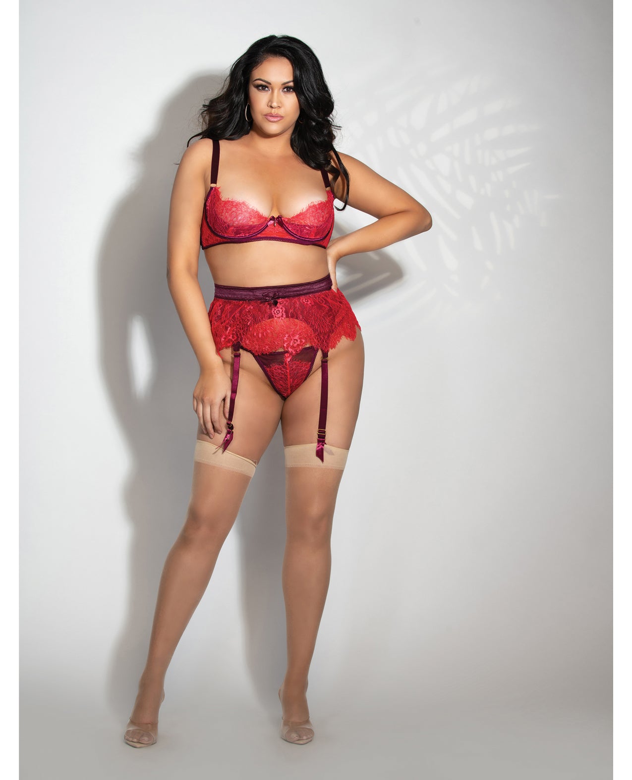 Seven 'til Midnight Queen Valentine Eyelash Lace Demi Cup Bra Set Red