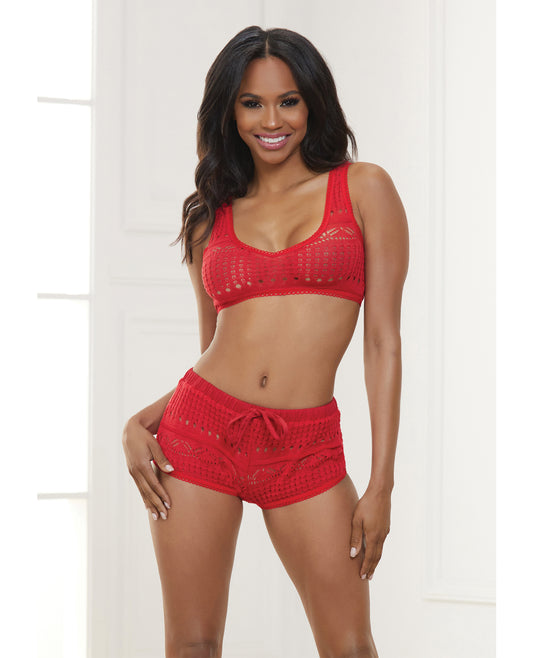 Seven 'til Midnight Valentine Knit Bralette & Cheeky Shorts Flame Scarlet Red