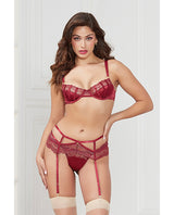 Seven ’til Midnight Stretch Satin & Lace Balconette Cup & Garter Panty Wine