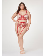 Seven ’til Midnight Queen Floral Contrast Embroidery Bustier Bra Set Red