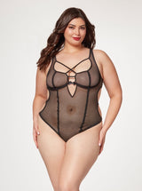 Seven ’til Midnight Queen Fishnet Strappy High Cut Leg Teddy Black