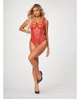 Seven ’til Midnight Fishnet Strappy High Cut Leg Teddy Red
