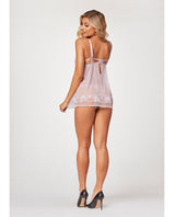 Seven ’til Midnight Sheer Mesh & Lace Demi Cup Babydoll Lavender