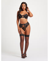 Seven ’til Midnight Scalloped Lace Bra w/Gold Chain, Garter Belt & Thong Black