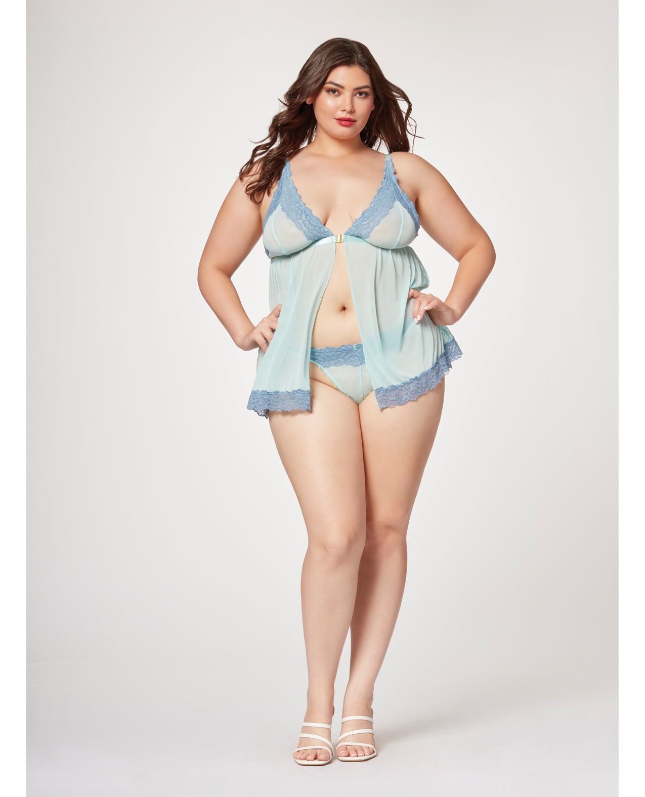 Seven 'til Midnight Plus Queen Lace & Mesh Triangle Cup Babydoll Blue