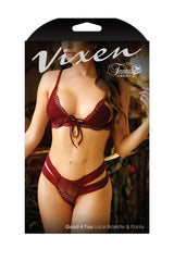 Fantasy Vixen Good 4 You Lace Bralette & Panty Burgundy