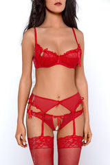 Axami 6441 Peekaboo Shelf Bra Tulle Red Cute Bows Ribbon Ties Open Cups