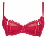 Axami 6441 Peekaboo Shelf Bra Tulle Red Cute Bows Ribbon Ties Open Cups