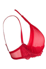 Axami 8761 Cometa Shelf Bra Size Plus Red Lace Sheer Tulle Open Cups
