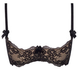 Axami 7841 Shelf Bra Peanut Tarte Open Cups Beige Black Lace Quarter Cup Sexy