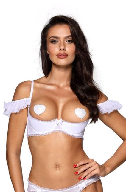 Axami 9961 Quarter Cup Shelf Bra White Ruffles