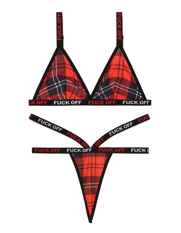 Fantasy Lingerie Vibes Plaid F***off Bralette & Strappy Panty Bra Set