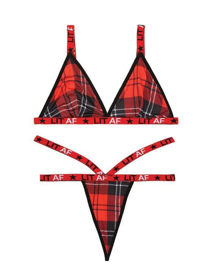 Fantasy Lingerie Vibes Lit AF Bralette Bra Set Red Plaid