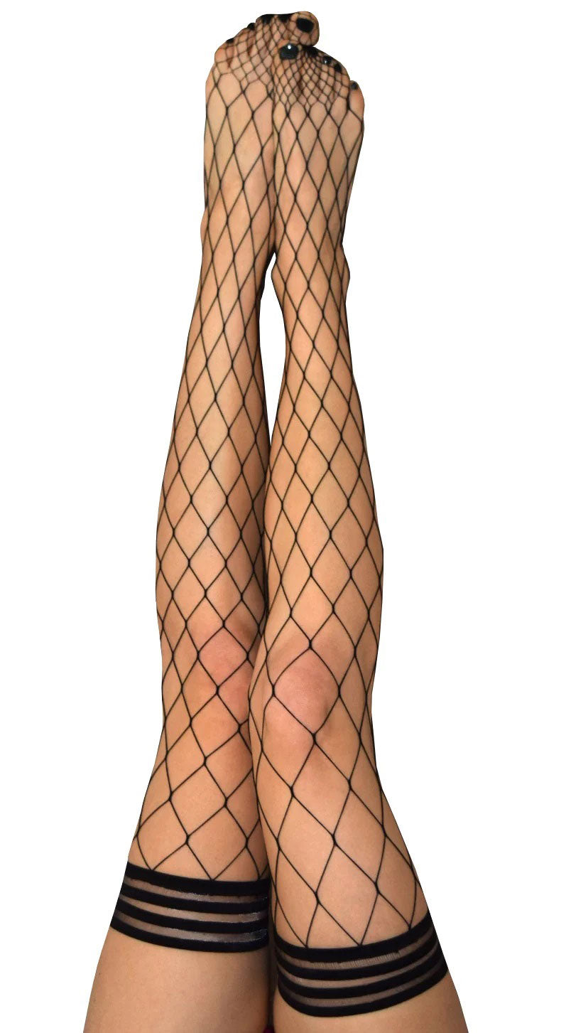 Kix'ies Stockings Hosiery Michelle Fishnet Thigh High Black