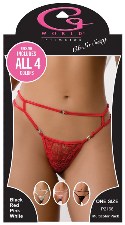 G World Strappy Pack Of Four Panties In Colors BLACK, RED, WHITE, PINK