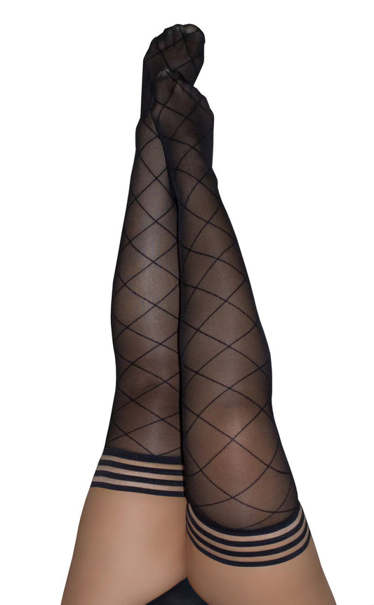 Kixies Stockings Hosiery Anna Diamond Thigh High Black