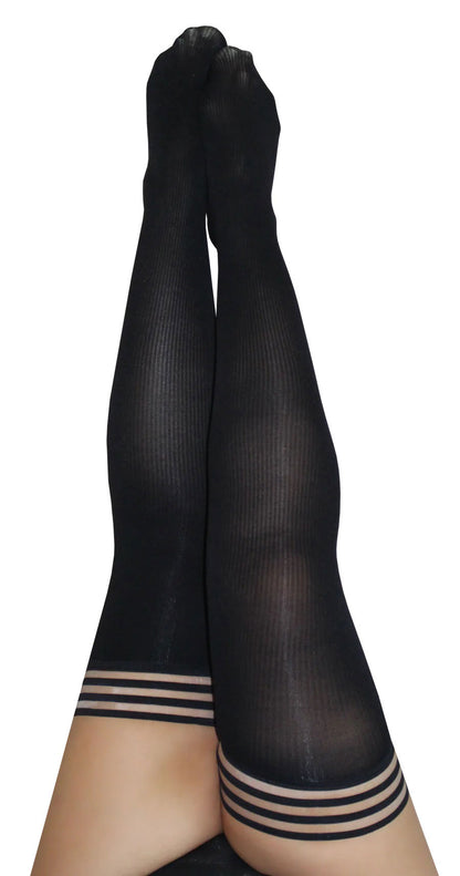 Kix'ies Stockings Hosiery Dana Lynn Ribbed Thigh High Black